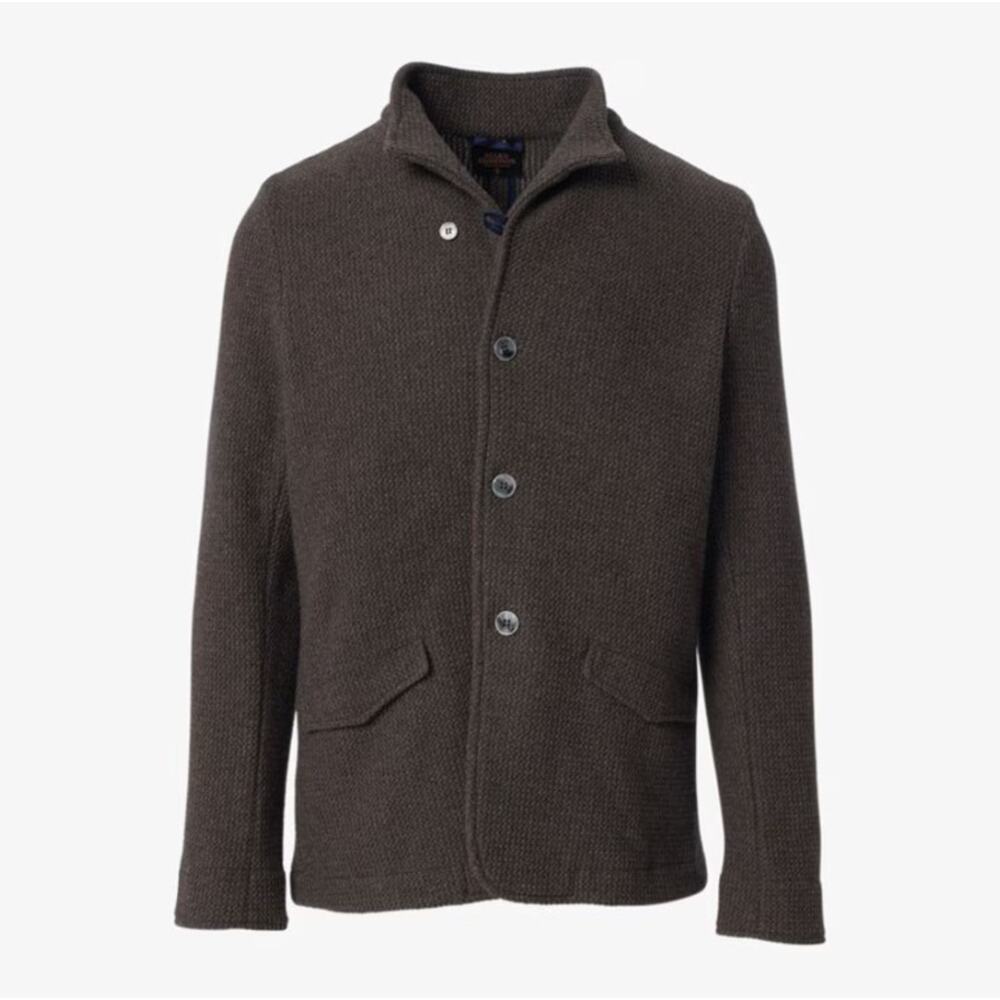 Allen Edmonds Gray Lambswool Knit Button Front Sweater Blazer Jacket